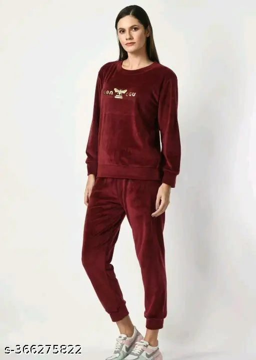 Velvet night suit for women, super comfortable winter pyjamas in solid color