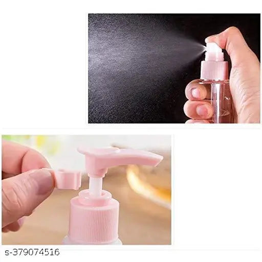 Multicolor plastic travel cosmetics spray bottles, pack of 7 with storage pouch, leak-proof for makeup and toiletries