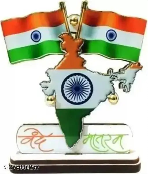 Multicolor fabric Indian flag map showpiece for car dashboards, 5cm tall. Perfect for home, office, or car decoration. Durable and easily stickable with double-sided tape. Great gift for Independence Day, festive occasions, and corporate gifts. Made in India