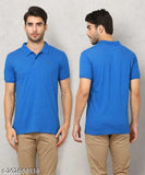 Sky Blue Cotton Blend Men's Polo T-Shirt - Regular fit, short sleeves, solid design, M/L/XL sizes from India