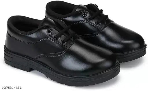 Black leather school shoes with lace-up front