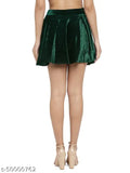 Green-Grey stretch crushed velvet high-waisted flared skater mini skirt, versatile for casual to formal occasions