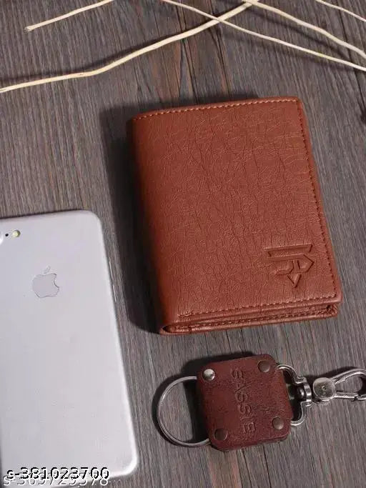 Faux leather bi-fold men's wallet, compact size (L10cm x W9cm) for front/back pockets, ingenuous design, made in India