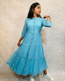 Georgette woven design jacket kurta, beautiful heavy three-quarter sleeves, ideal for daily wear & special occasions. Made in India