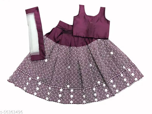 Taffeta silk Lahenga Choli with embroidered sleeveless top and net Dupatta, Indian traditional wear for girls aged 4-5 years