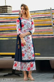 White rayon kurti with printed combo, three-quarter sleeves for women, India origin