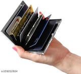Shiny black metal RFID blocking wallet, 5 compartments for cards and IDs, sleek design suitable for men & women, professional look, multipurpose use, secure and stylish, made in India