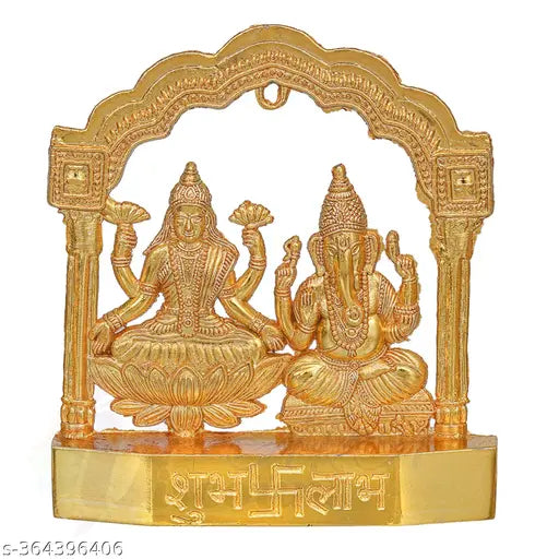 Metal Ganesh Laxmi idol, Lord Laxmi Ganesha statue, 8.5cm x 10cm x 7.5cm, Indian house warming gift