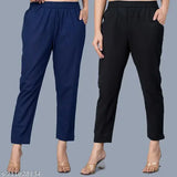 Navy blue cotton women's 2 pocket pants