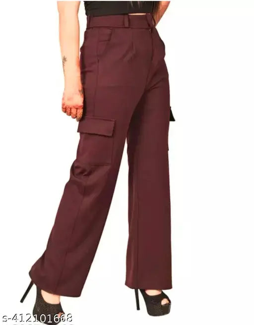 Maroon women's high-rise stretch cargo pants