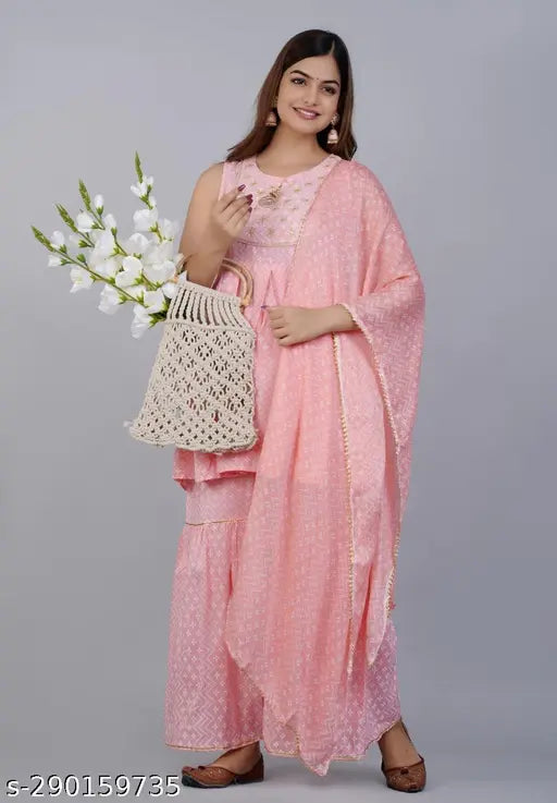 Pink cotton saree with sharara print, handloom style