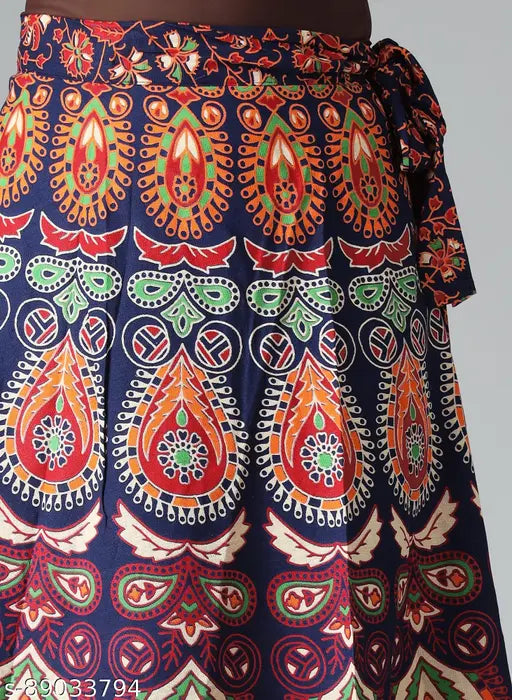 Women's paisley print cotton wraparound skirt, vibrant printed net, 38-Free Size, Indian origin