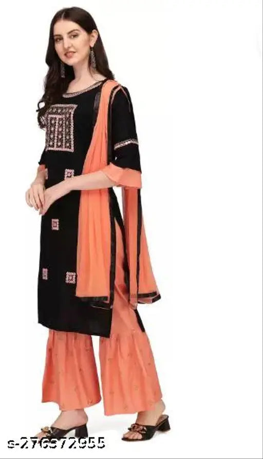 Black and gold kurta set with dupatta