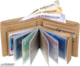 Faux leather men's wallet, beige color, 8 card slots, regular size for everyday use