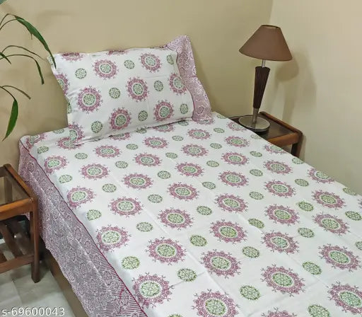 White Floral Pure Cotton 200TC Bedsheets & Pillowcover for Single Bed (60x90 Inch), Skin-friendly, Perfect for Summer