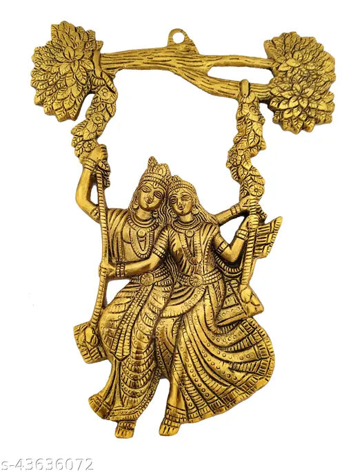 Metal Radha Krishna Jhula Idol Set, handcrafted Indian artistry, brings luck, happiness, and prosperity (18x9x17 cm)