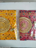 Yellow and pink Gota patti purse with floral embroidery