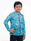 Boys puffer jacket, black and white print with matching pants, blue hoodie style, zip closure