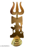Golden brass Shiva Trishul statuette for Hindu temple decor, 11cm tall