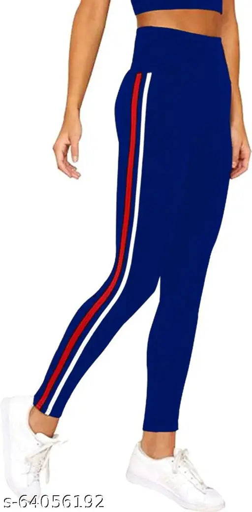 Striped cotton blend jeggings, high waist ankle length gym leggings for girls and women, India-made workout trousers