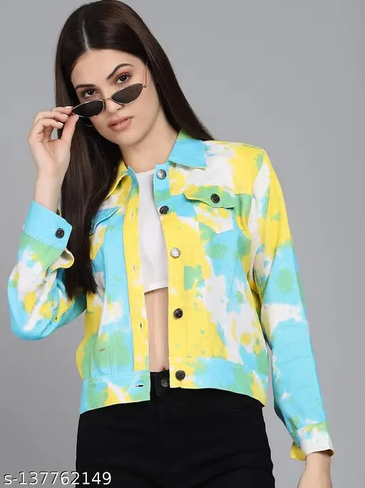 Colorblocked tye dye cotton hit twill jacket, long sleeves, size S-XL