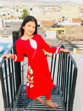 Rayon kids ethnic wear anarkali kurta sets with harem pants, solid color and three-quarter sleeves