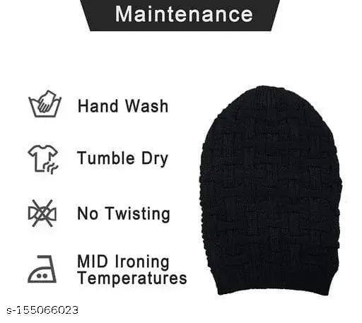 Black winter beanie cap for men with maintenance instructions