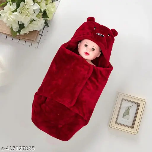 Lightweight maroon fleece AC blanket, single baby wrap for kids (66x66 cm), ultra-soft and safe for newborns to 6 months old, India origin