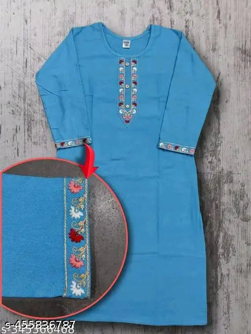 Blue, Kashmiri woolen kurta with embroidery