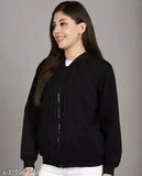 Black fleece long-sleeve zipper hoodie for women, trendy fashion piece