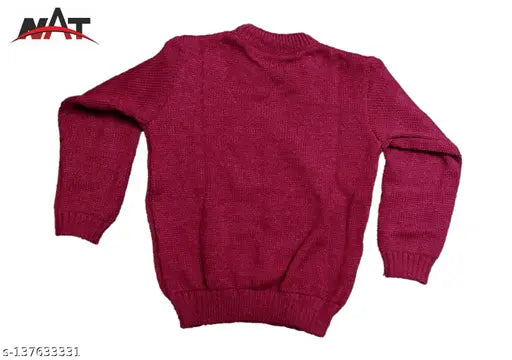 Soft wool unisex kid's sweater, long sleeves with embroidered net pattern, Indian origin