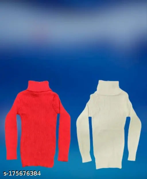 Wool high neck sweater for kids, solid pattern, long sleeves, suitable for girls and boys, 6 months to 7 years, made in India