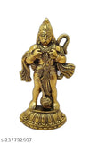 Gold plated Hanuman Ji Murti Bajrangbali Idol, traditional Indian decorative showpiece (18cm x 9.5cm x 3cm) with antique finish, ideal for home decor or religious worship