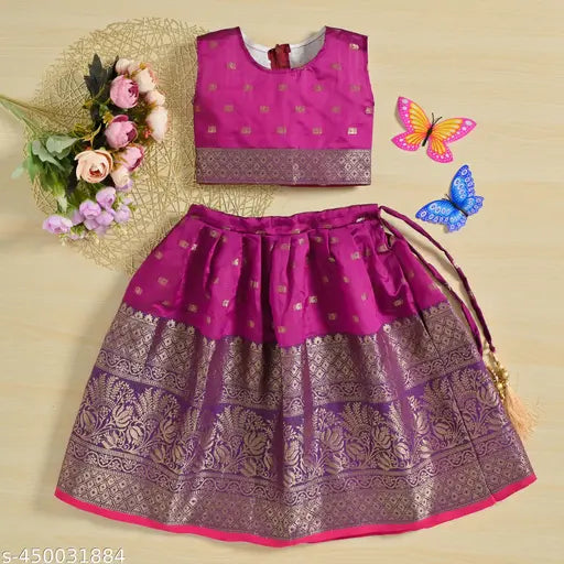 Kids cotton silk Lehenga Choli with Pattu Pavadai design, vibrant colors, zari work - ideal for festive wear, sizes 17 years