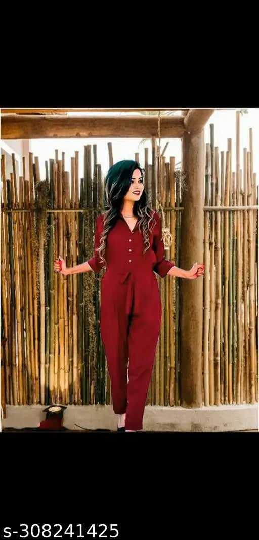 Black crepe button down roll-up jumpsuit with elastic waist, perfect for Indian body type