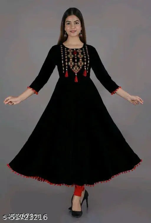Black long kurta with embroidered detailing