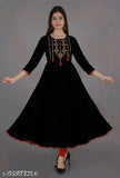 Black long kurta with embroidered detailing