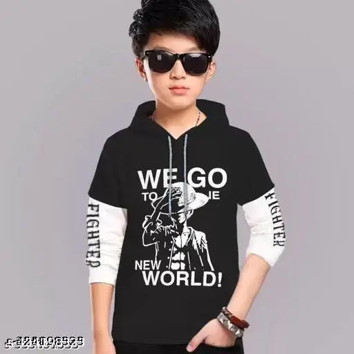 Kids boys hooded printed pure cotton t-shirt, long sleeves, vibrant design, size 2-16 years