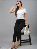 Ladies trousers with high waist, black pants with white trim