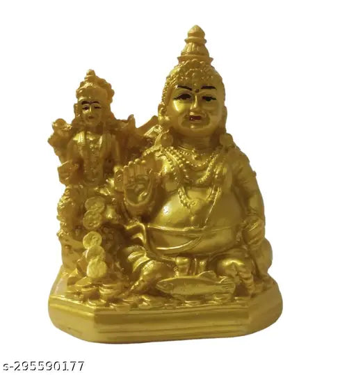 Resin Indian god idol, Kuberala Lakshmi, intricately detailed, spiritual decor item on display