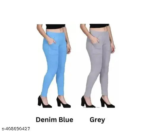 Women's cotton blend solid-colored staylish jeggings pack of 2 on hanging rack