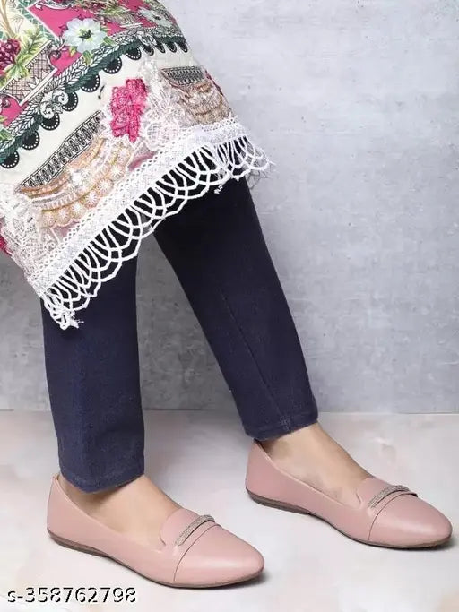 Synthetic leather slip-on ballerinas, pink - trendy footwear for casual outings, Indian origin