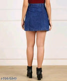 Dark blue denim skirt, solid pattern, Montrez women's wear, size-friendly, Indian origin