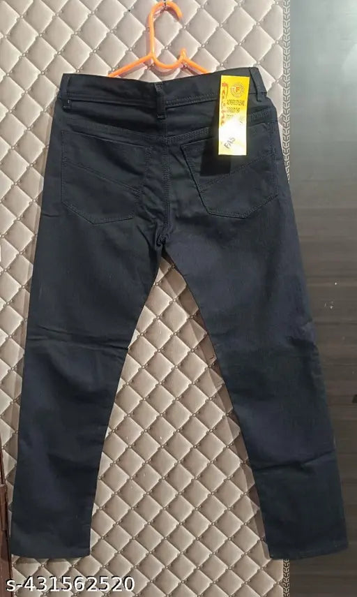 Stylish men's cotton black jeans, slim fit, ankle length for boys, India-made, solid black denim