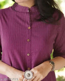 Maroon wine cotton coord set for women, striped kantha stitch work from Stitch Masters
