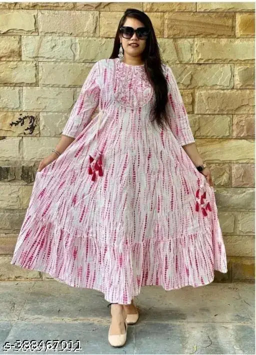 Shibori print dress in pink with embroidery details