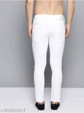 Men's white cotton blend stretchable slash knee jeans, dyed/washed for comfort and style