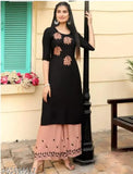 Rayon palazzo sait set, solid net Indian kurta and bottomwear with three-quarter sleeves