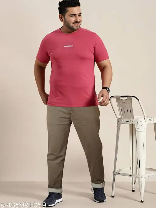 Plus size men's RIG BONE stretchable jeans, red t-shirt, khaki pants, blue sneakers