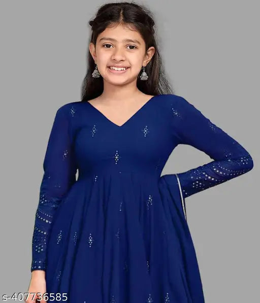 Embroidered silk Georgette maxi dress with dupatta, intricate design for girls aged 5-6 (size 24in x 42in)